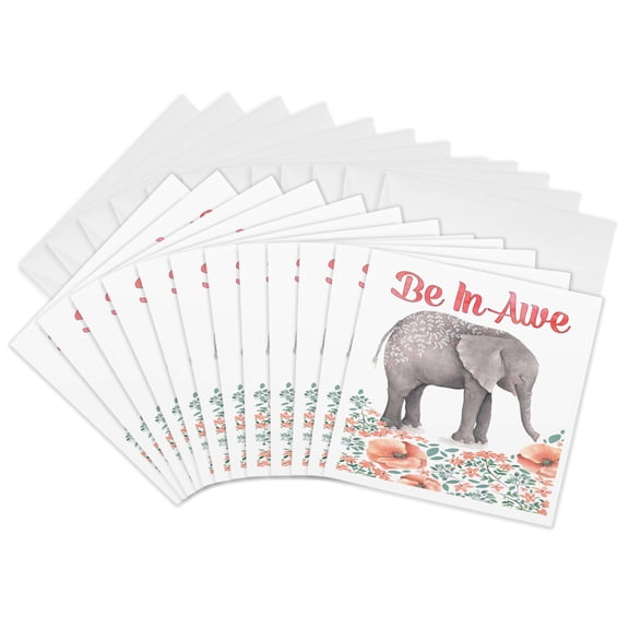 3drose, Be in Awe with a Cute Watercolor Floral Elephant, 12 Greeting Cards with Envelopes