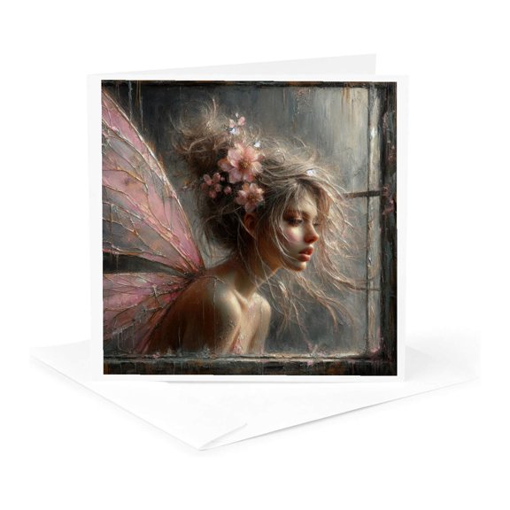 3drose, Beautiful Fairy Looking Out the Window, 1 Greeting Card with Envelope