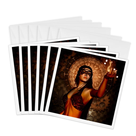 3drose, Beautiful Fantasy Women with Mask, 6 Greeting Cards with Envelopes