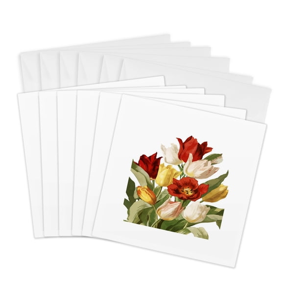 3drose, Beautiful Spring Tulips Cut Out, 6 Greeting Cards with Envelopes