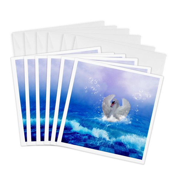 3drose, Beautiful Swimming Swan, 6 Greeting Cards with Envelopes