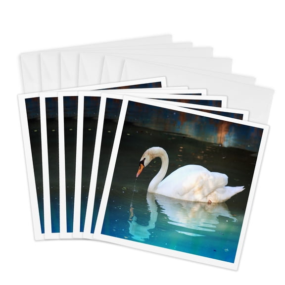 3drose, Beautiful White Swan N Reflection, 6 Greeting Cards with Envelopes