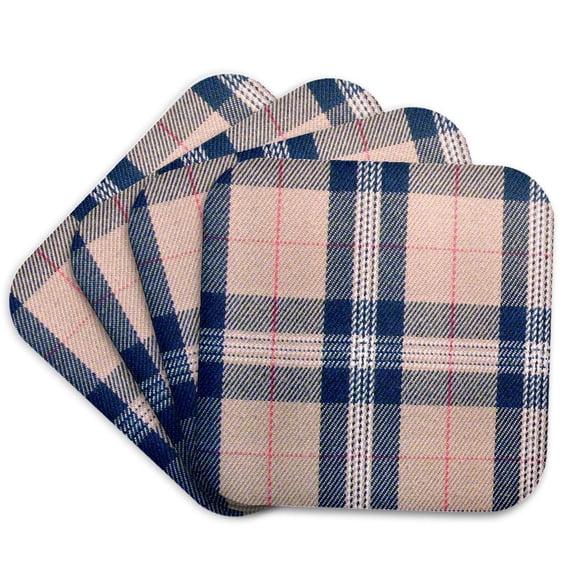 3drose, Beige Tartan Pattern - Preppy Plaid Cream Black Red - Tan Stylish Brown Checkered Fashionable Check, Set of 4 Coasters - Soft