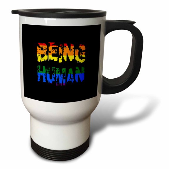 3drose, Being Human Distressed Grungy Lgbtq Text, 14oz Stainless Steel Travel Mug