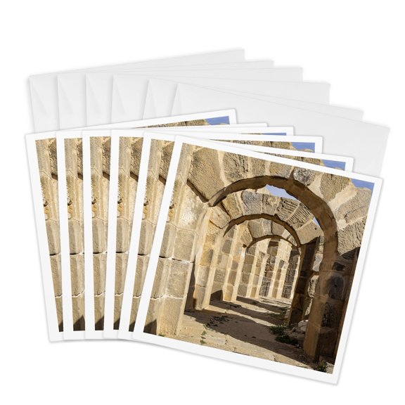 3drose, Ben Arous, Tunisia. Arches in the Roman Amphitheater, Uthina., 6 Greeting Cards with Envelopes
