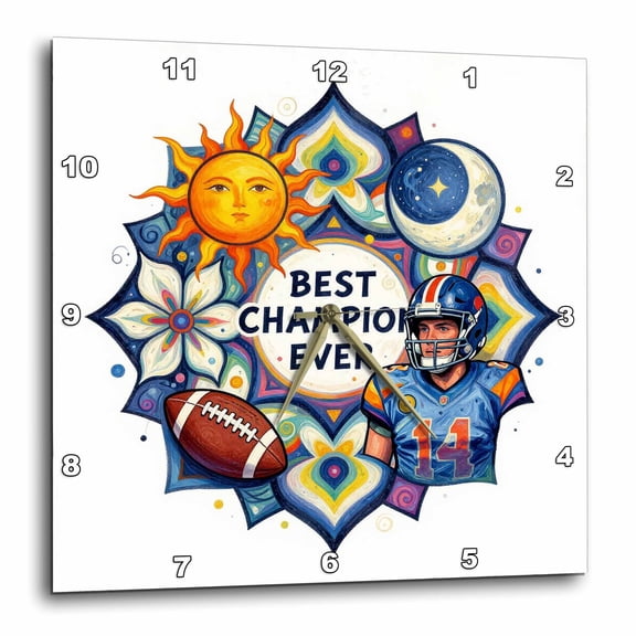 3drose, Best Champion Ever. a Mandala Gift for an American Football Player, 10x10 Wall Clock