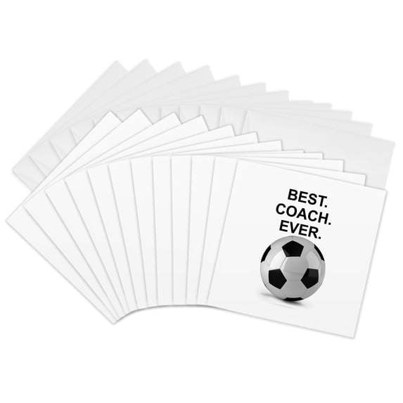 3drose, Best Coach Ever Soccer Ball, 12 Greeting Cards with Envelopes