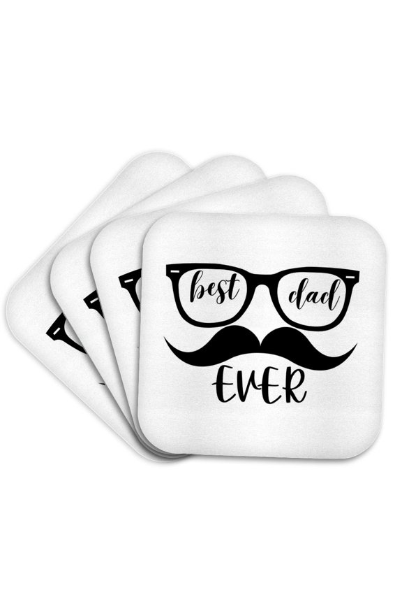 , Best Dad Typography with Fun Icons, Set of 4 Coasters - Soft