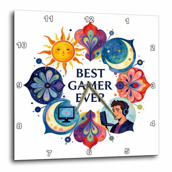 3drose, Best Gamer Ever. Funny Colorful Mandala for a Gamer. Gift or Award, 10x10 Wall Clock