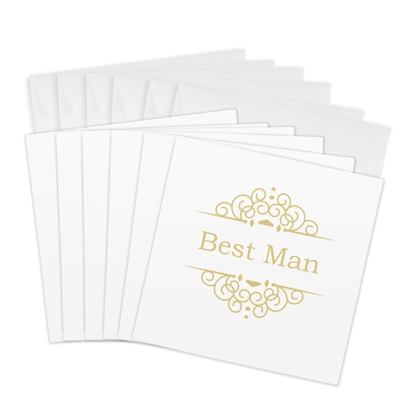 3drose, Best Man of the Wedding in Gold - Part of Matching Marriage Party Ceremony Set - Fancy Swirls, 6 Greeting Cards with Envelopes