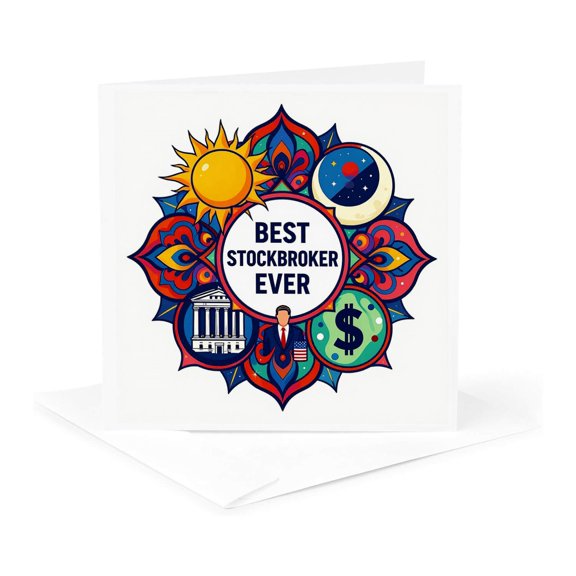 3drose, Best Stockbroker Ever. Colorful Mandala Art for a Cool Businessman, 1 Greeting Card with Envelope