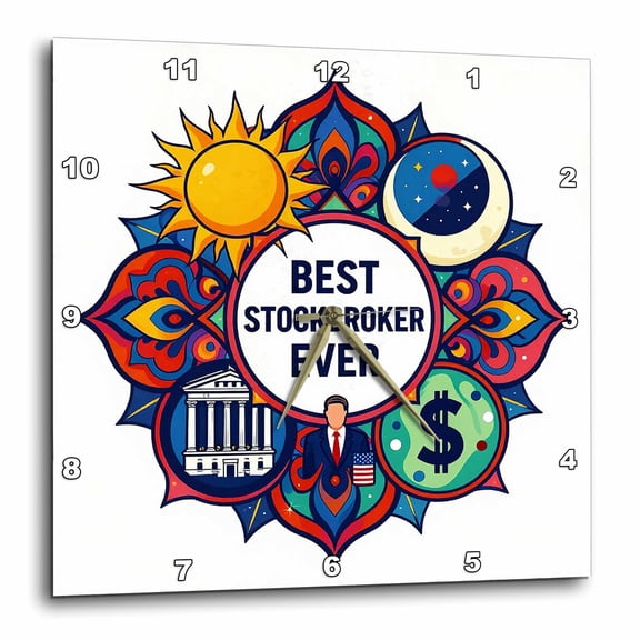 3drose, Best Stockbroker Ever. Colorful Mandala Art for a Cool Businessman, 15x15 Wall Clock