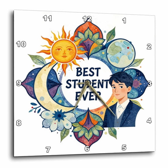 3drose, Best Student Ever. Elegant and Awesome Mandala Award for Boy, Guy, 10x10 Wall Clock