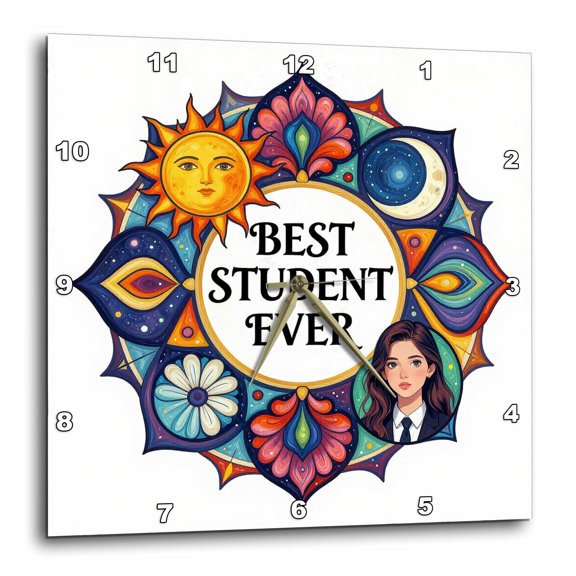 3drose, Best Student Ever. Magnificent and Cool Mandala Award for a Nice Girl, 10x10 Wall Clock