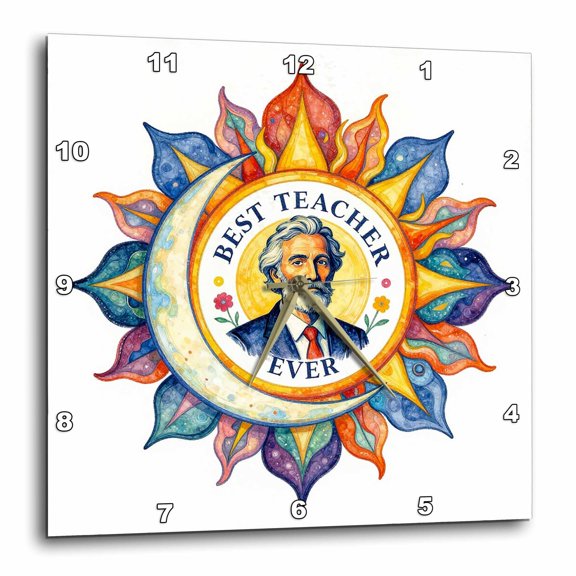 3drose, Best Teacher Ever. Amazing, Cool Mandala Award for Man, Male Teacher, 15x15 Wall Clock