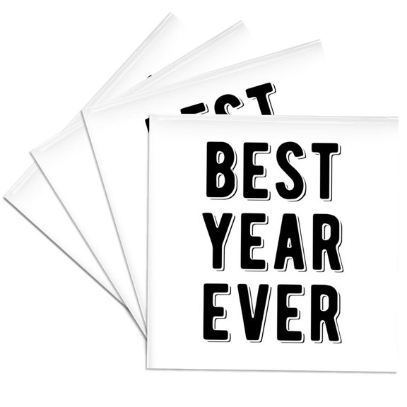 3drose, Best Year Ever. Bold Black Lettering on White Backgound., Set of 4 Ceramic Tile Coasters