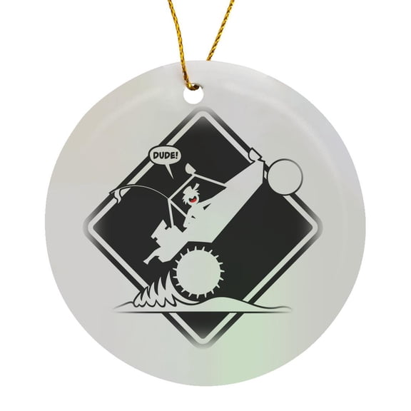 3drose, Beware of Stickmen in Sand-rails, Popping Wheelies, Warning Placard, Circle Porcelain Ornament