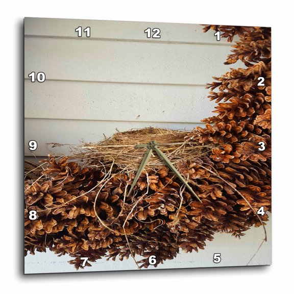 3drose, Birds Nest Pinecone Wreath, 13x13 Wall Clock