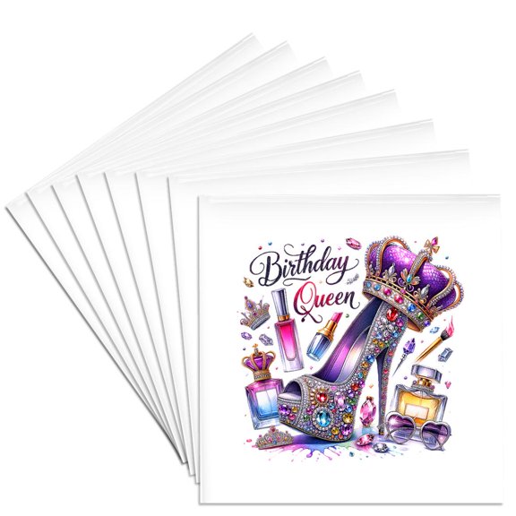 3drose, Birthday Queen Art Design in Purple, High Heeled Shoe, Crown, Perfume, Set of 8 Ceramic Tile Coasters