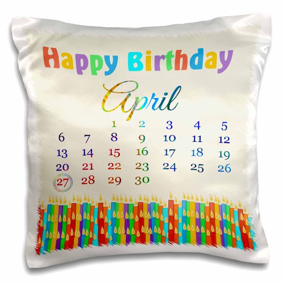 3drose, Birthday on April 27th, Colorful Birthday Candles with Flames, 16x16 inch Pillow Case