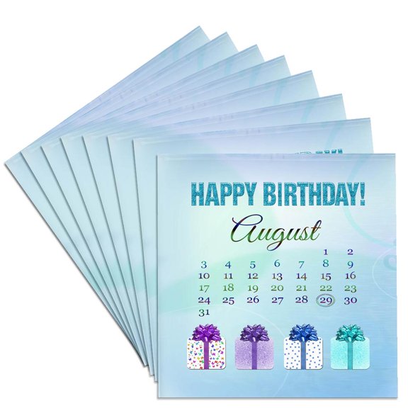 3drose, Birthday on August 29th, Glitter Look Happy Birthday and Colorful Presents, Set of 8 Ceramic Tile Coasters