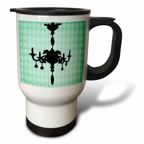 3drose, Black Chandelier Against a Turquoise Diamond Background, 14oz Stainless Steel Travel Mug