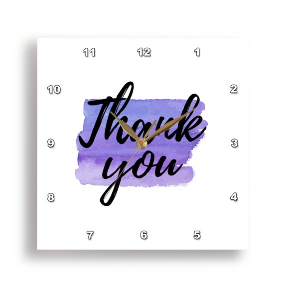 3drose, Black Cursive Thank You on Purple Paint Splash on White Background., 15x15 Wall Clock