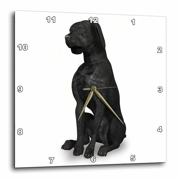 3drose, Black Labrador Dog Sitting, 13x13 Wall Clock