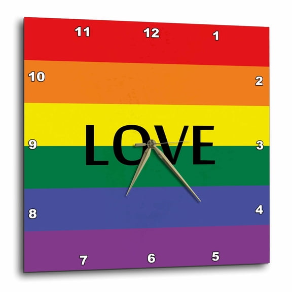 3drose, Black Love Word on Colorful Flag, 10x10 Wall Clock
