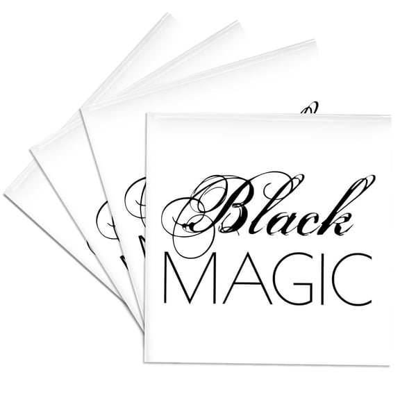 3drose, Black Magic Decorative Elegant Text on White Background, Set of 4 Ceramic Tile Coasters
