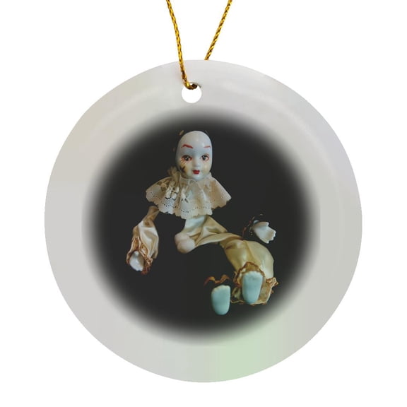 3drose, Black N White Jester, Circle Porcelain Ornament