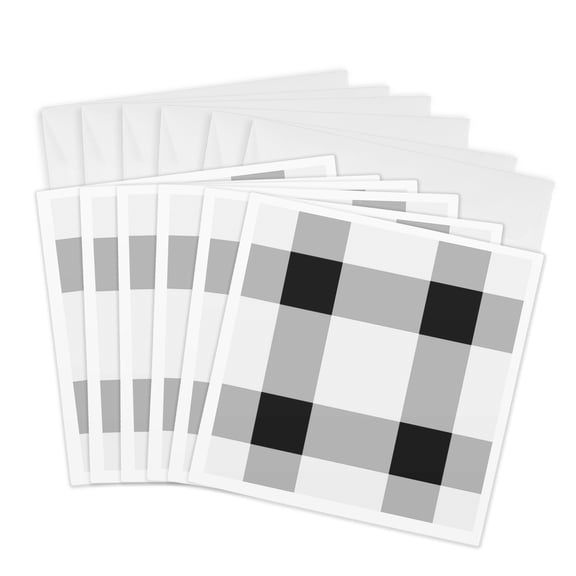 3drose, Black N White Plaid, 6 Greeting Cards with Envelopes