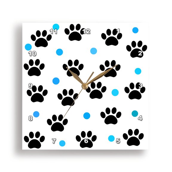 3drose, Black Paws and Aqua Dots - Pets - Whimsical Animal Art, 10x10 Wall Clock