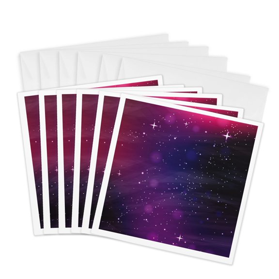 3drose, Black Sky Sprinkled with Stars and a Purple Nebula, 6 Greeting Cards with Envelopes