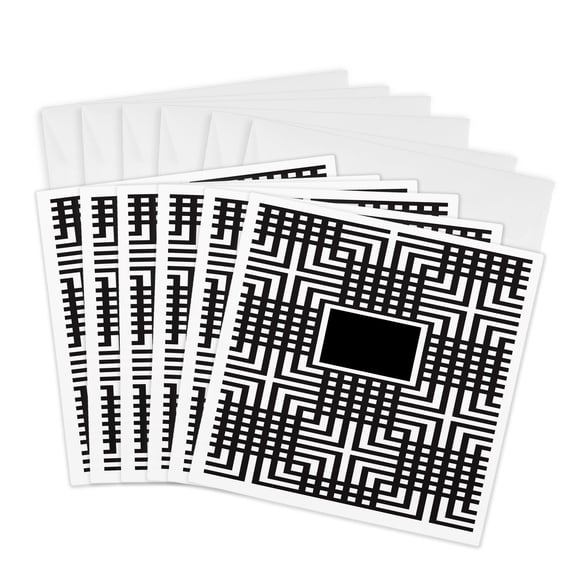 3drose, Black White Japanese Print Designer Pattern, 6 Greeting Cards with Envelopes