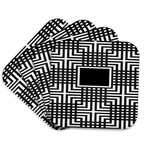3drose, Black White Japanese Print Designer Pattern, Set of 4 Coasters - Soft