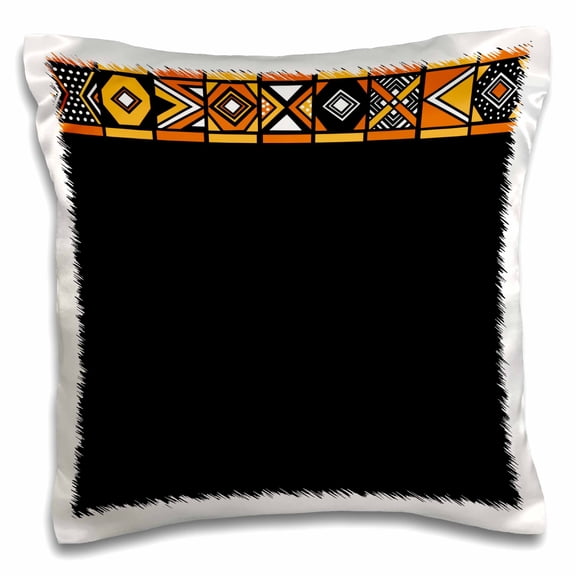 3drose, Black Yellow and Orange African Pattern - Art of Africa Inspired by Zulu Beadwork Geometric Designs, 16x16 inch Pillow Case