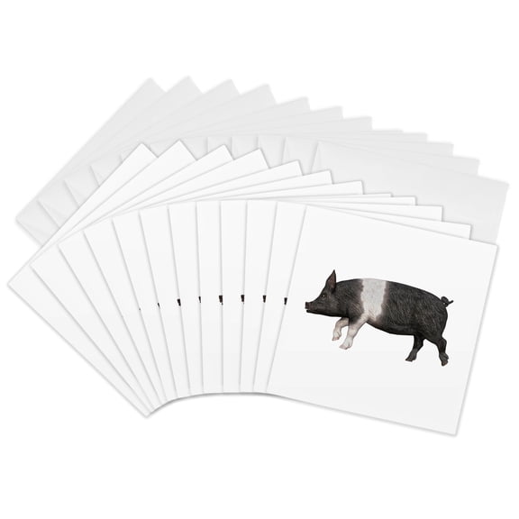 3drose, Black and Grey Pig Walking Right, 12 Greeting Cards with Envelopes