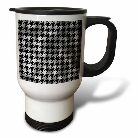 3drose, Black and Image of Silver Houndstooth Pattern, 14oz Stainless Steel Travel Mug