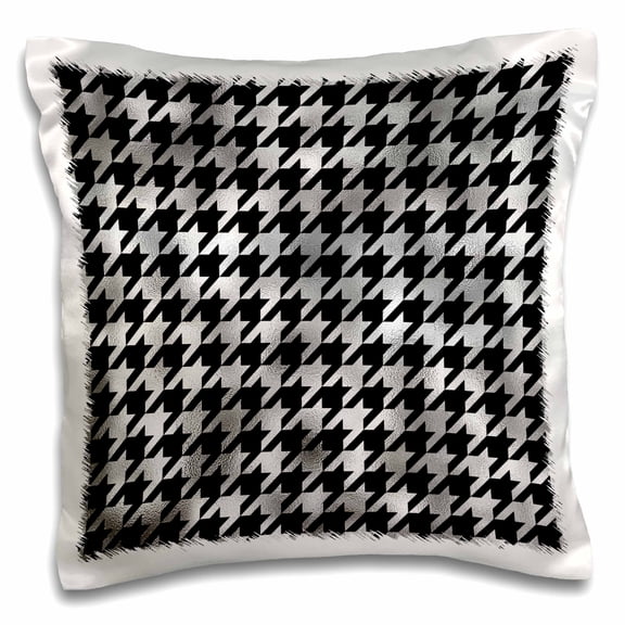 3drose, Black and Image of Silver Houndstooth Pattern, 16x16 inch Pillow Case