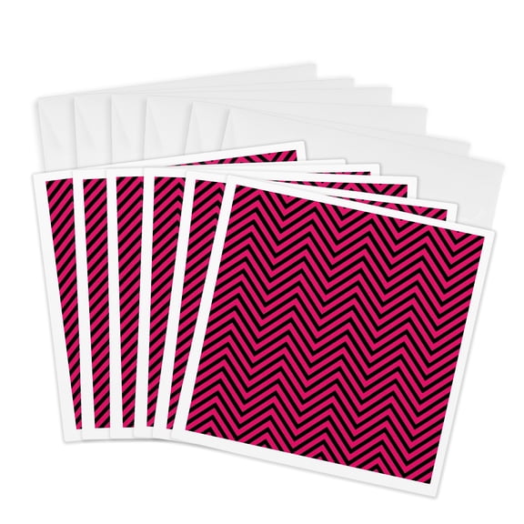 3drose, Black and Pink Chevrons, 6 Greeting Cards with Envelopes