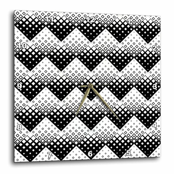 3drose, Black and White Abstract Seamless Diagonal Square Pattern Background, 13x13 Wall Clock