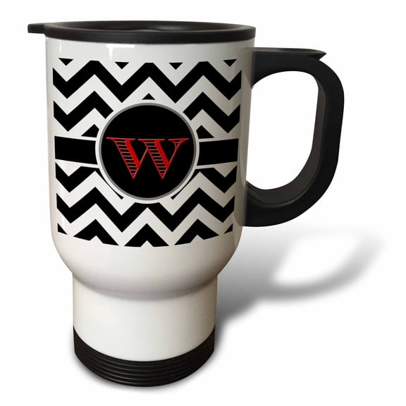 3drose, Black and White Chevron Monogram Red Initial W, 14oz Stainless Steel Travel Mug