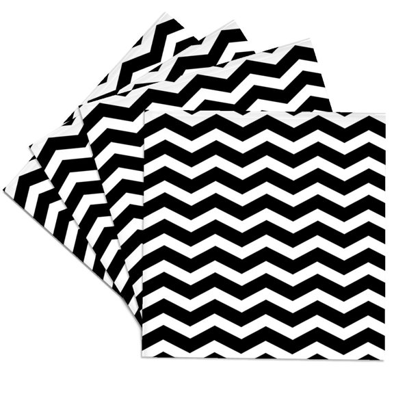 3drose, Black and White Chevron Zig Zag Pattern - Modern Contemporary Bold Zigzag Stripes - Retro Zig Zags, Set of 4 Ceramic Tile Coasters