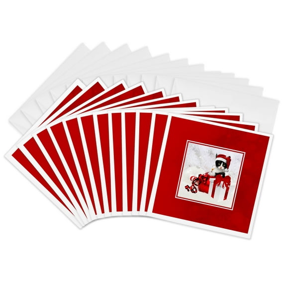 3drose, Black and White Christmas Kitten All Wrapped up with Snowflakes, 12 Greeting Cards with Envelopes