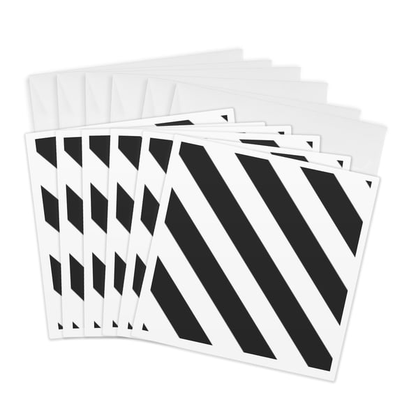 3drose, Black and White Diagonal Stripes Pattern - Stripy Striped Stripey Monochrome - Bold Simple Modern, 6 Greeting Cards with Envelopes