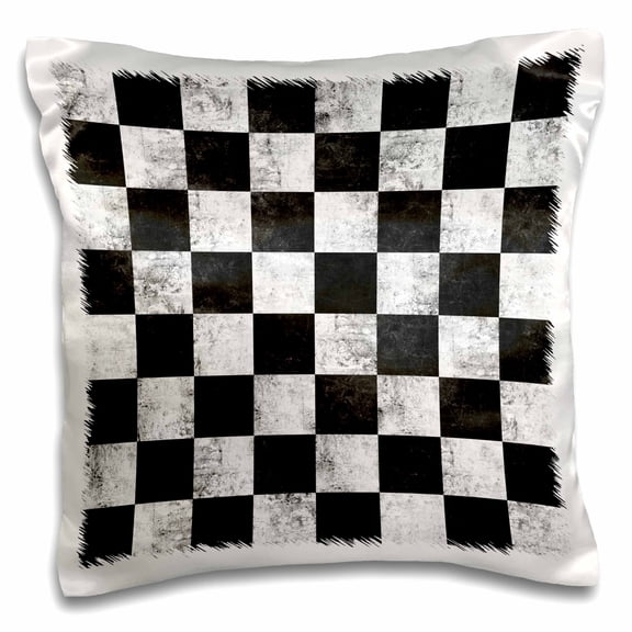 3drose, Black and White Grunge Checkerboard Squares Pattern, 16x16 inch Pillow Case