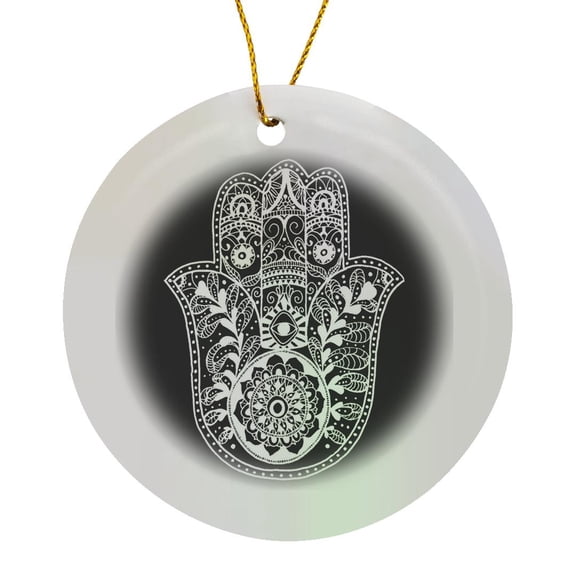 3drose, Black and White Hamsa, Circle Porcelain Ornament