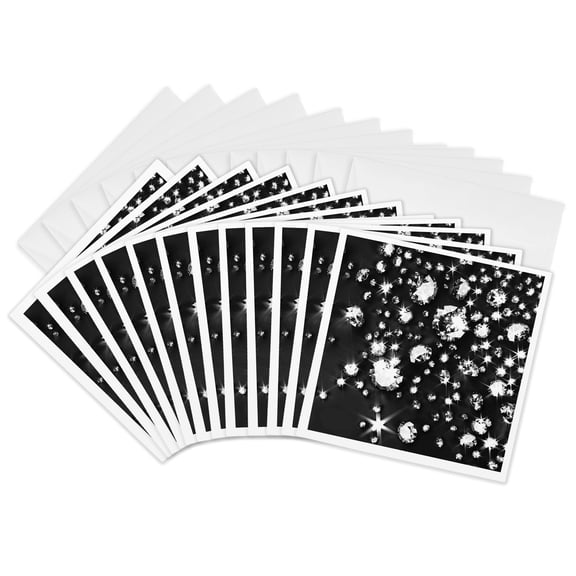 3drose, Black and White Image of Diamond Jewels Pattern, 12 Greeting Cards with Envelopes