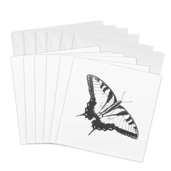 3drose, Black and White Photograph of an Eastern Tiger Swallowtail on White., 6 Greeting Cards with Envelopes